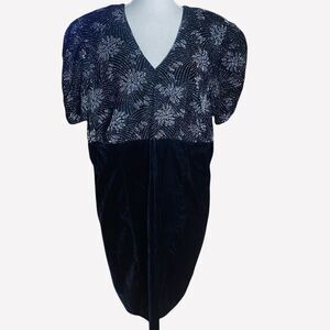 Diana Marco Womens Black Velvet Glitter V-Neck Short Sleeve Mini Dress Size 22